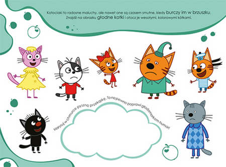 Kot-o-ciaki. Podano do stołu. Podkładki pod talerz z zadaniami